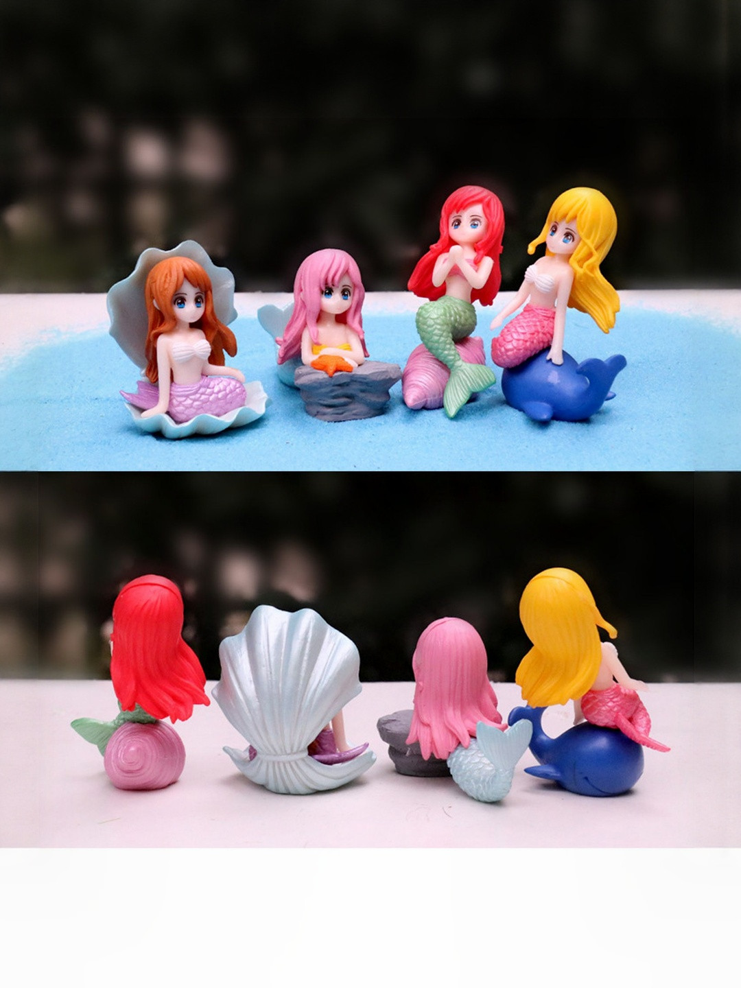 DEALSEVEN FASHION 4 Pieces Yellow And Red Shell Mermaid Miniature Figurine Showpieces