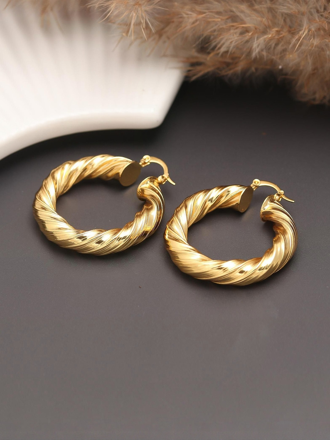 MAHTTAB Women Gold-Plated Circular Hoop Earrings