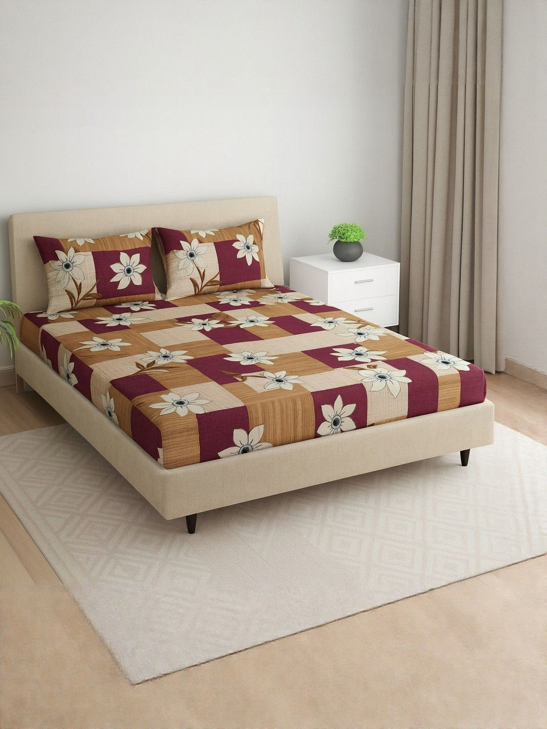 V.R.ENTERPRISES Floral Print 350 TC Bedsheet With 2 Pillow Covers