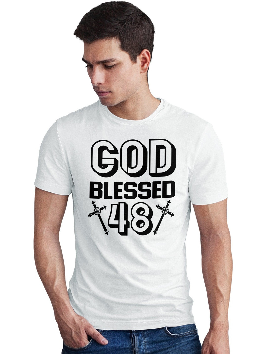 Seekbuylove Men God Blessed 48 Printed Bio Finish Regular Fit T-shirt