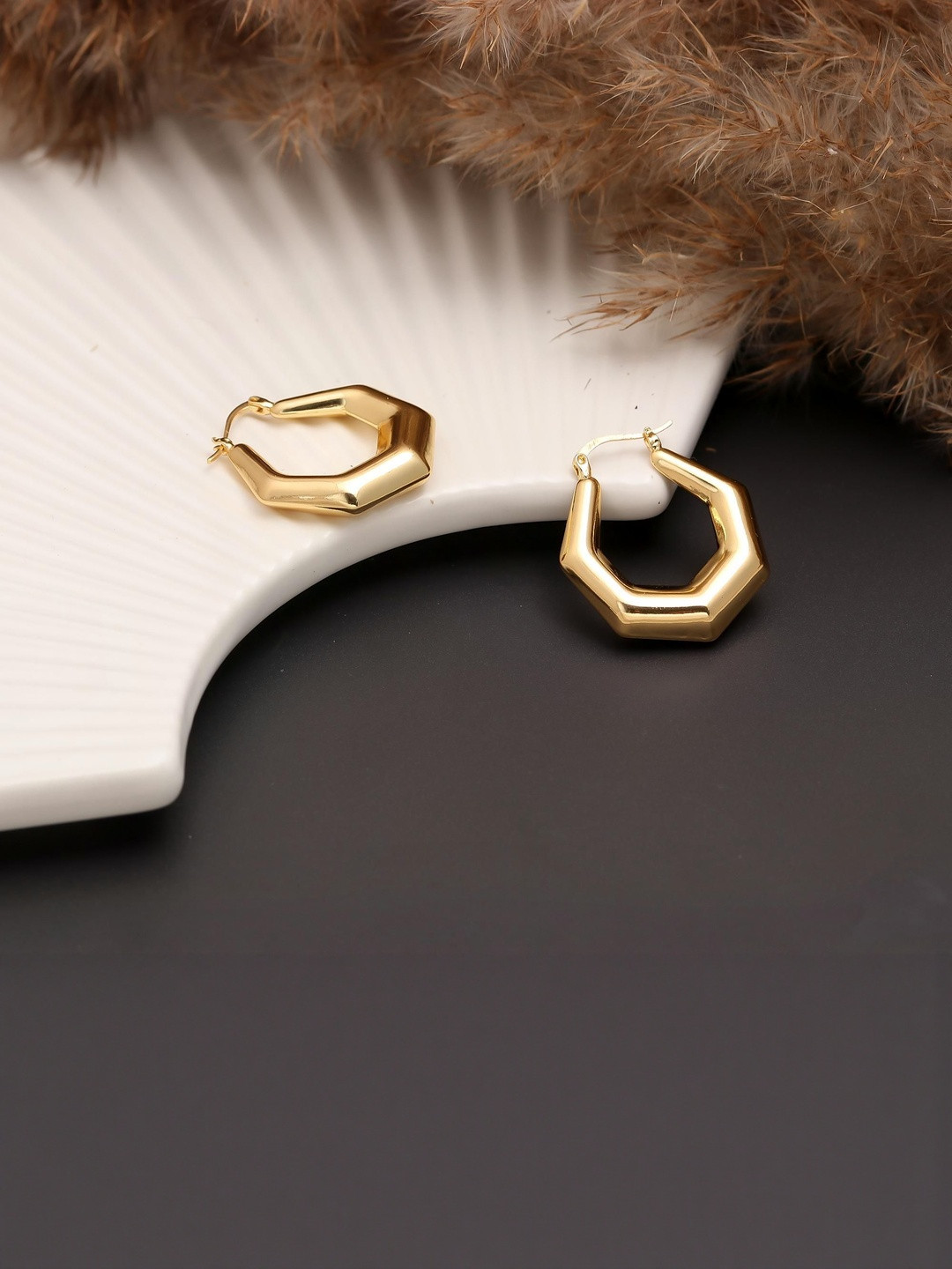 MAHTTAB Gold-Plated Geometric Shaped Hoop Earrings