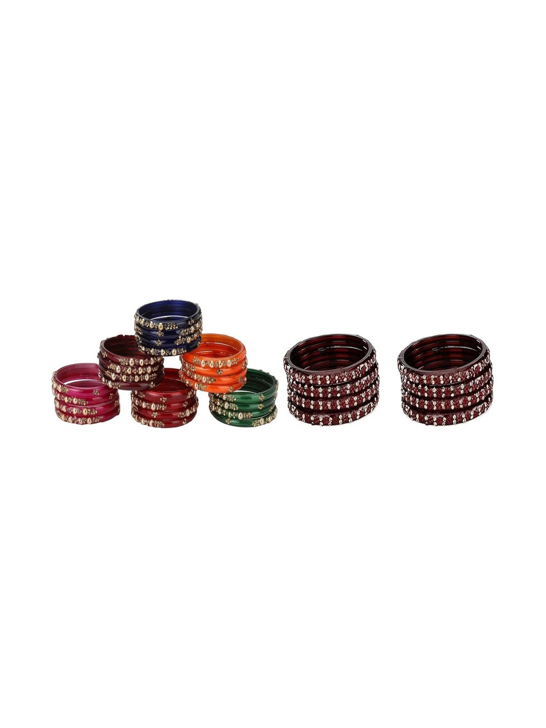 SOMIL Women Set Of 7 Multicolor & Brown Stones And Beads Studded Bangles