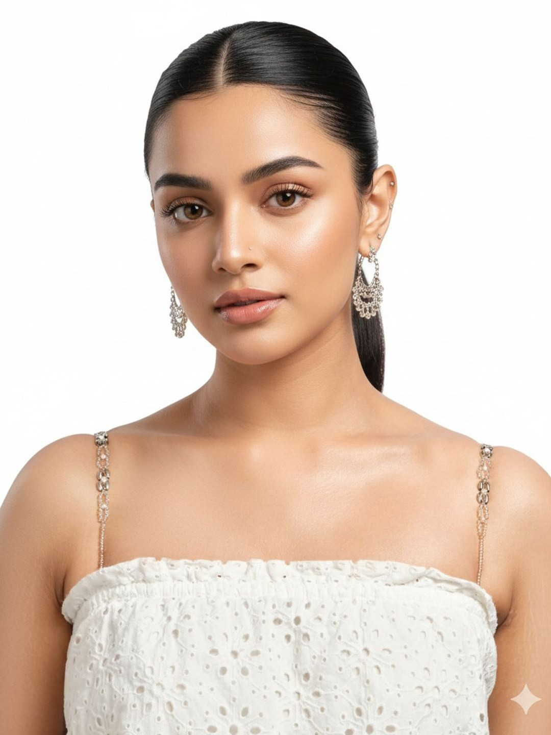 FIMBUL Detachable Elegant Silver-Tone Chain Bra Straps with Pearls Accents