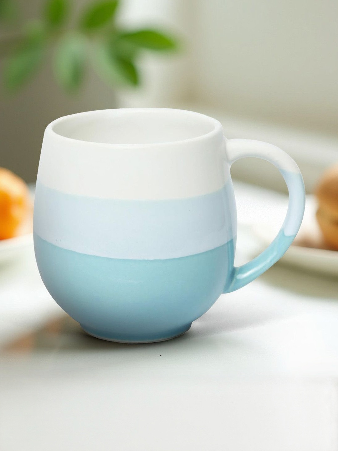 U & U Unique Utilities Sea Green & White Large Ceramic Glossy Mugs- 450 ml