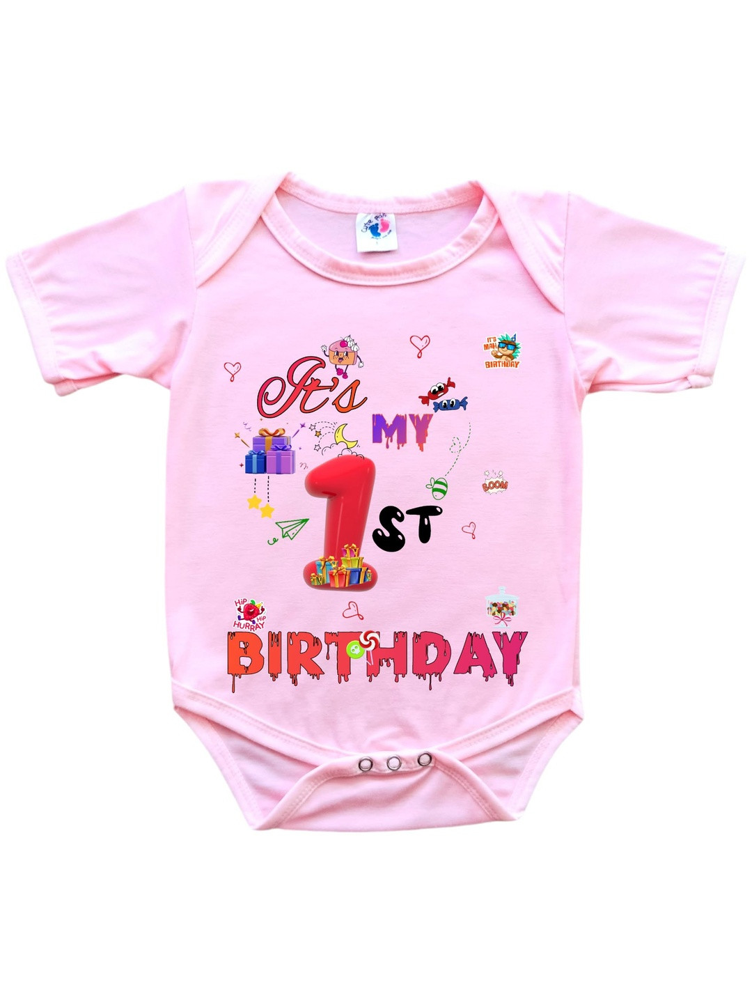 Cute Pals Kids Monthly Milestone 1 Year Birthday Printed Cotton Bodysuit