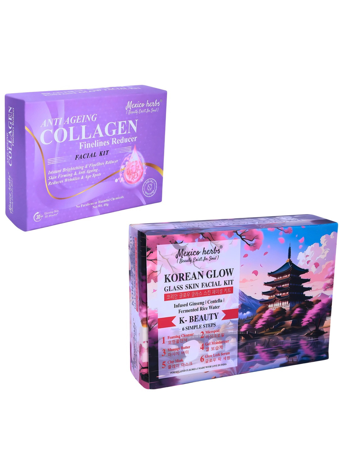 Mexico herbs Unisex Set Of 2 Collagen & Korean Glow Facial Kit - 60 g Each