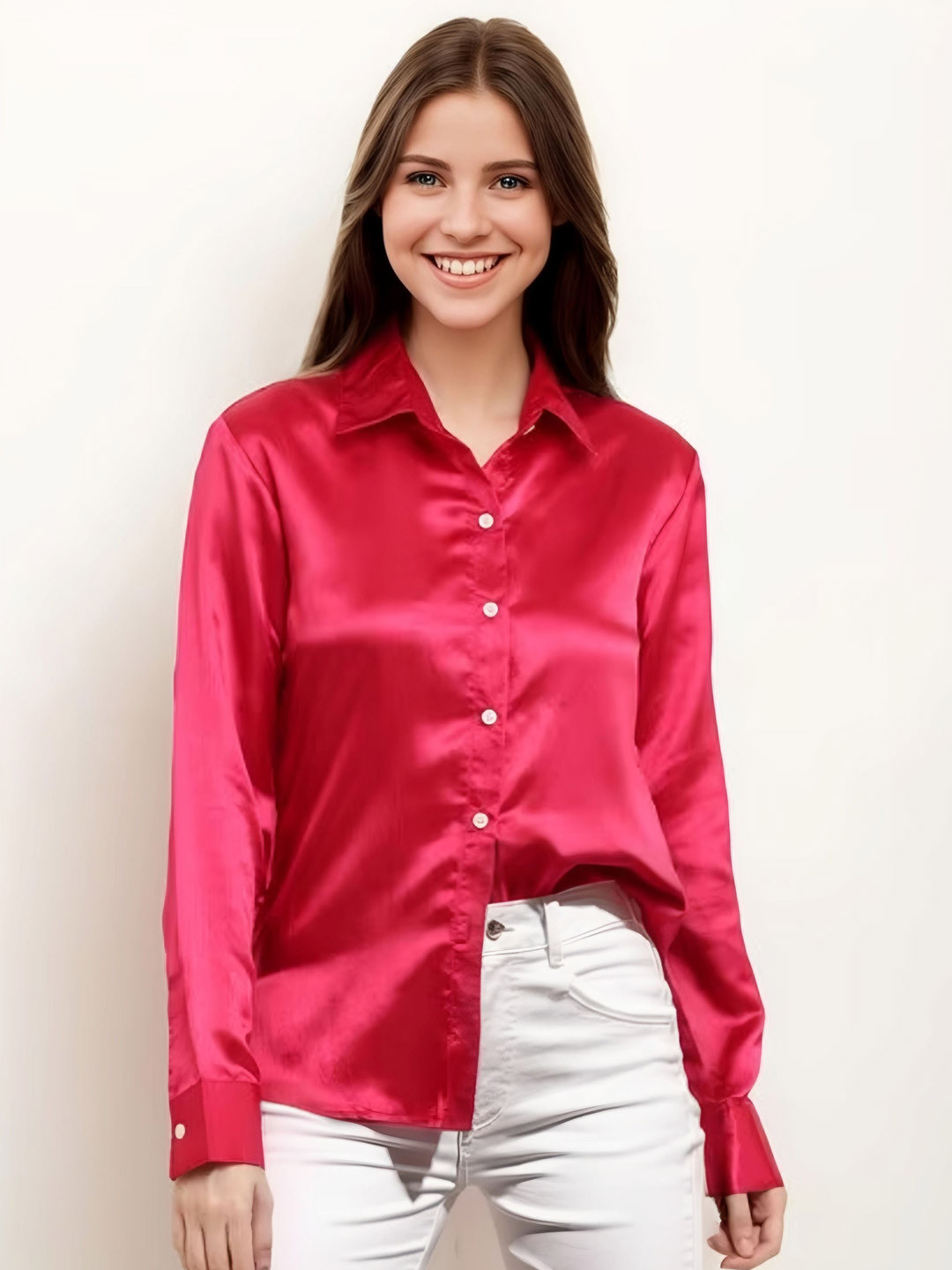 MICHAEL KOVLIN Luxe Spread Collar Corporate Casual Satin Shirt