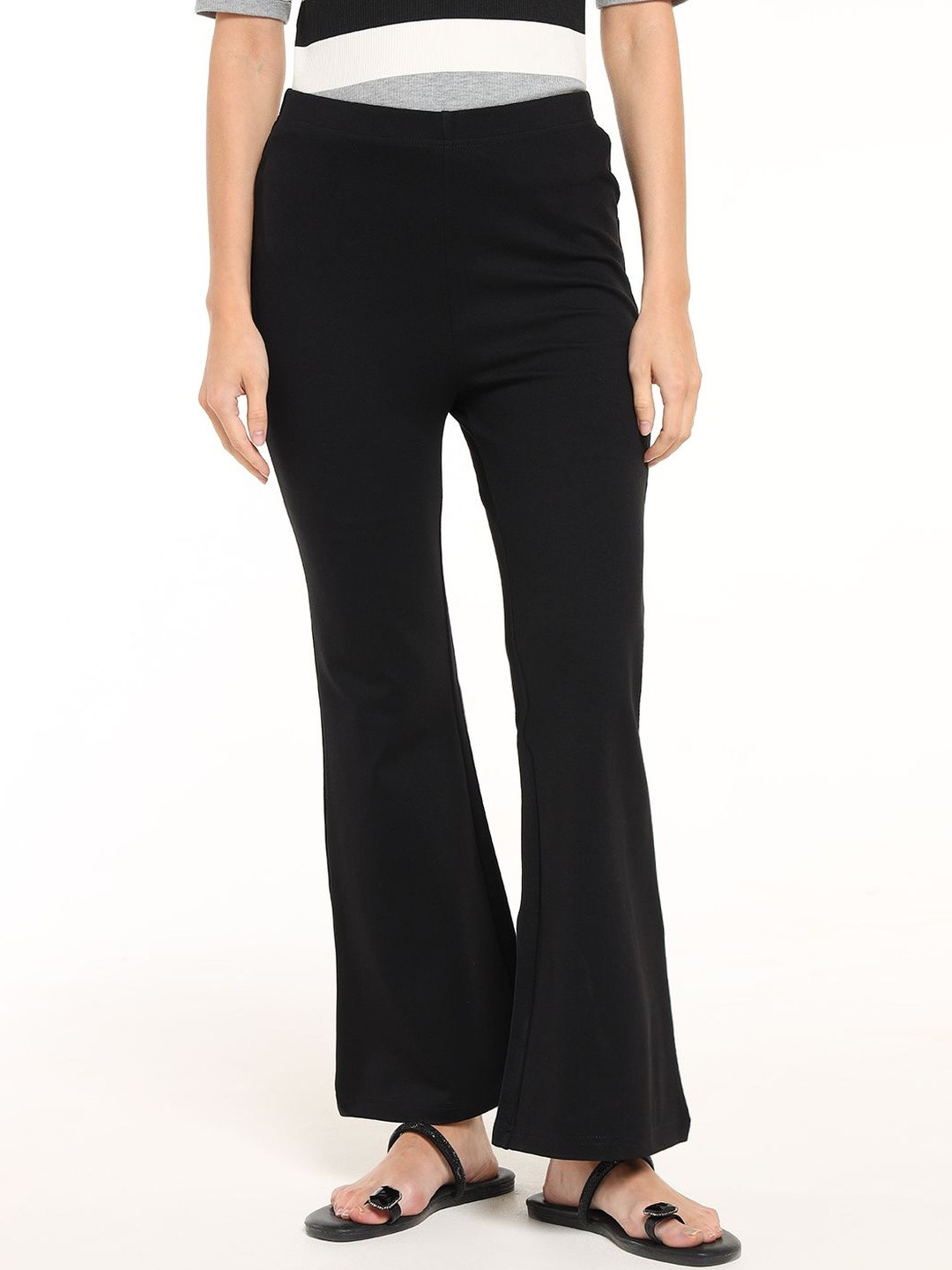 COVER STORY Women Bootcut Mid-Rise Slip On Flared Casual Trousers
