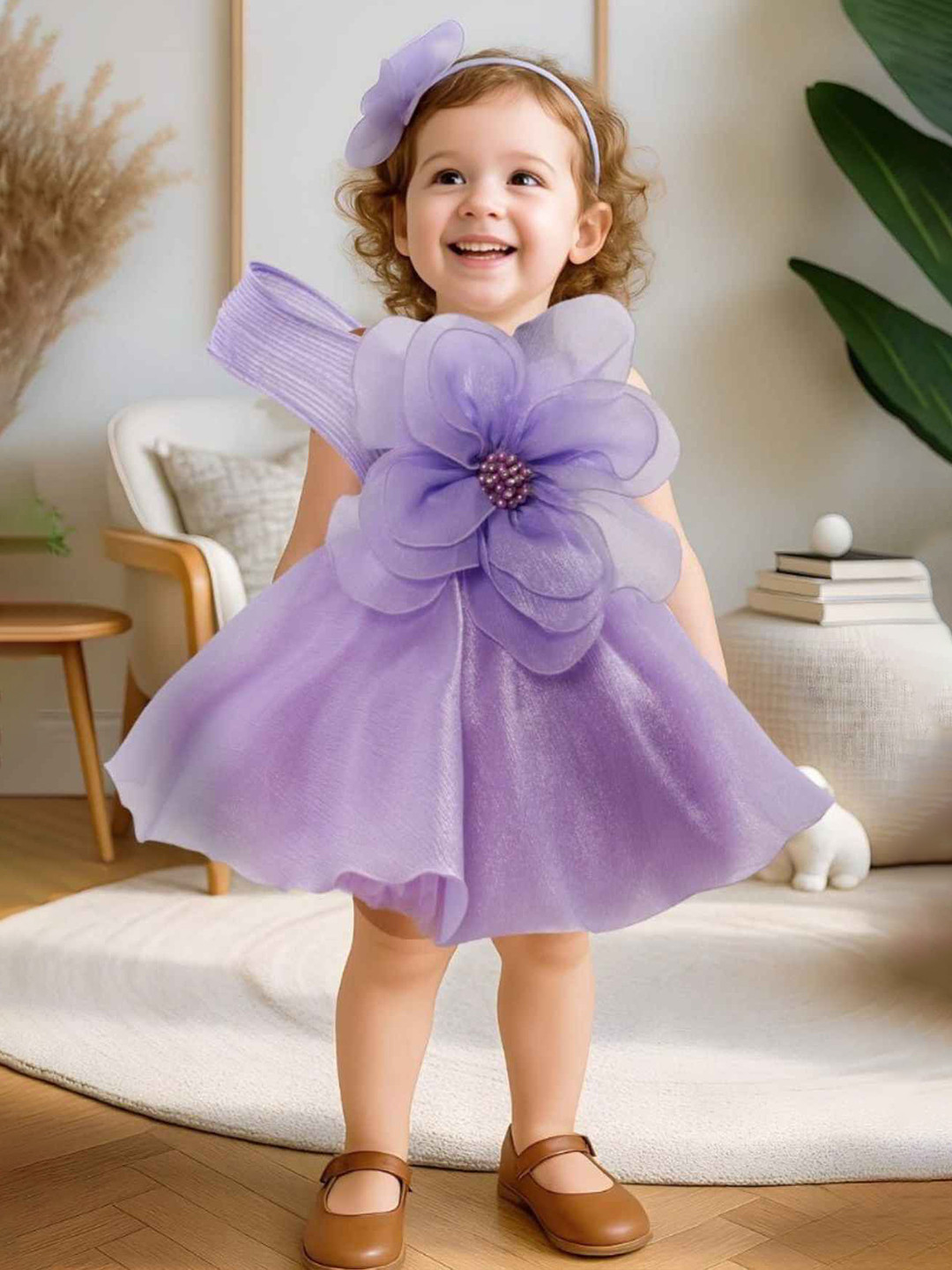 Lagorii Girls Flower Applique Chiffon Fit & Flare Dress