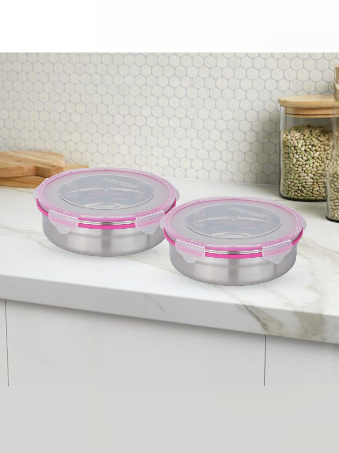 STEELLOCK Silver-Toned 2 Pieces Stainless Steel Air Tight Containers With Lid-1.3 L