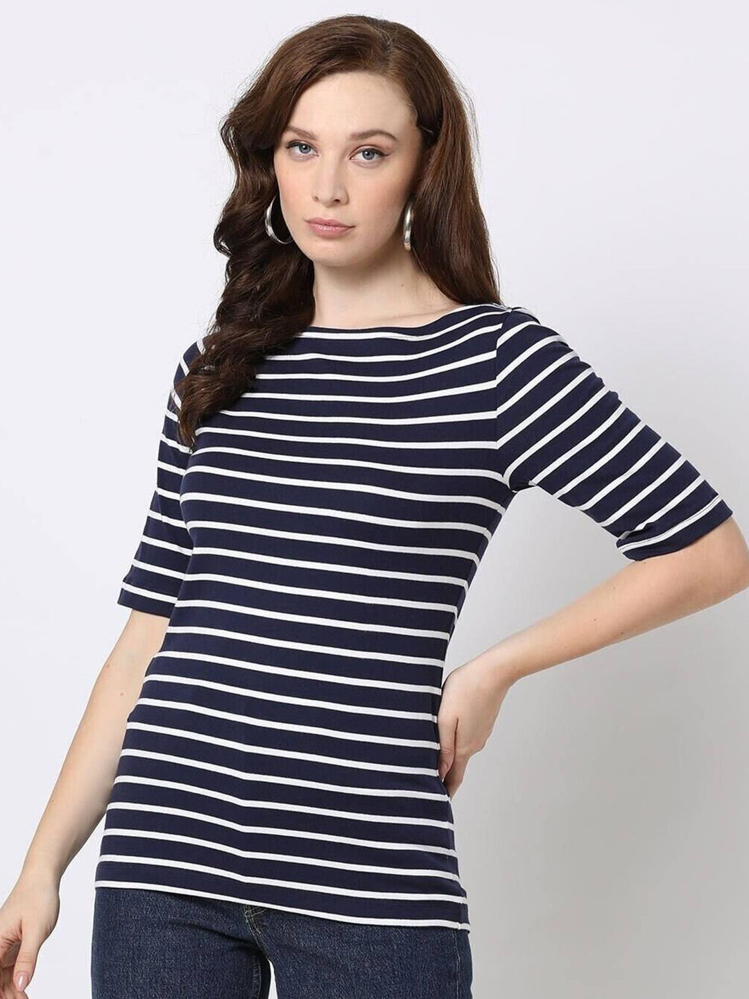GAP Striped Boat Neck Slim Fit Pure Cotton T-Shirt