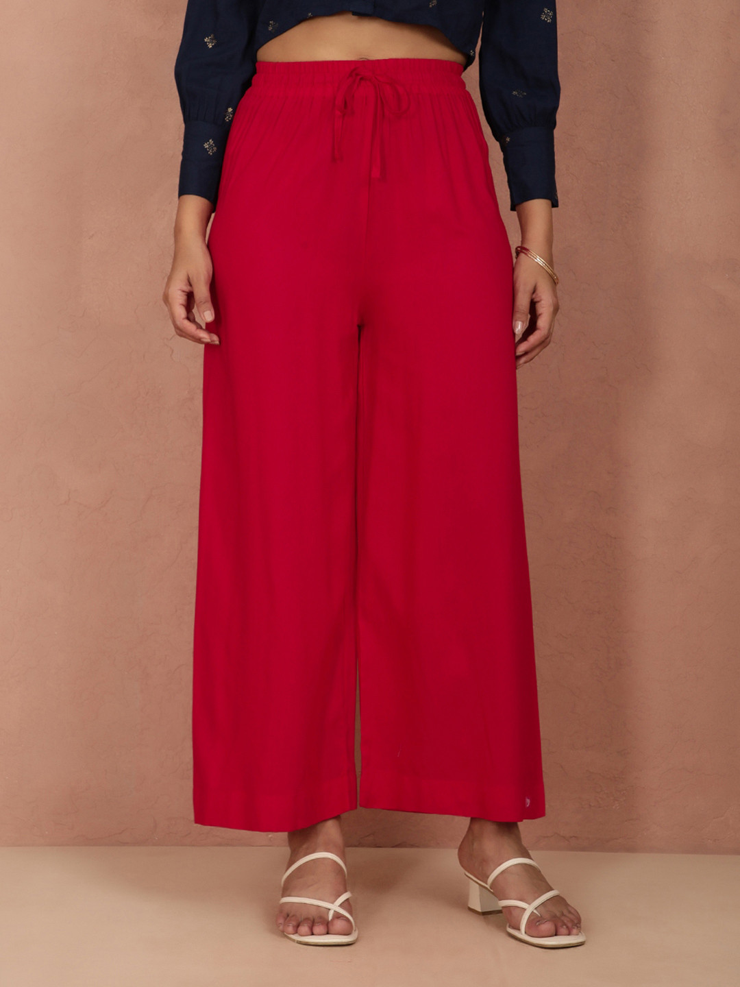 TWIN BIRDS Women Red Solid Wide Leg Palazzos