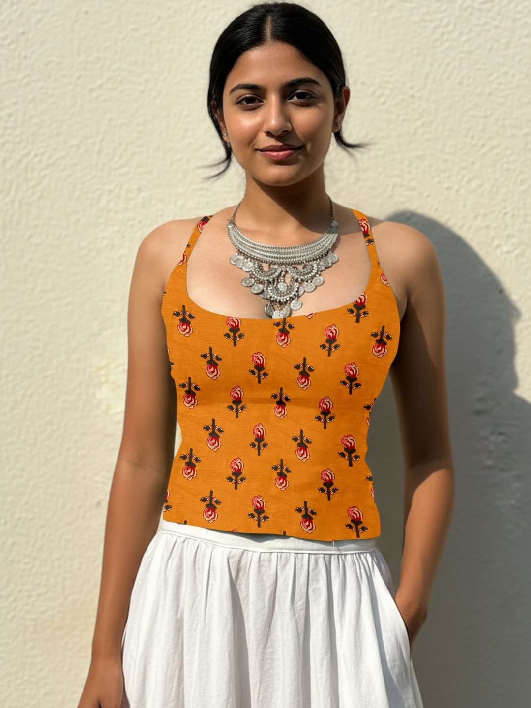AAHWAN Floral Print Halter Neck Tank Top
