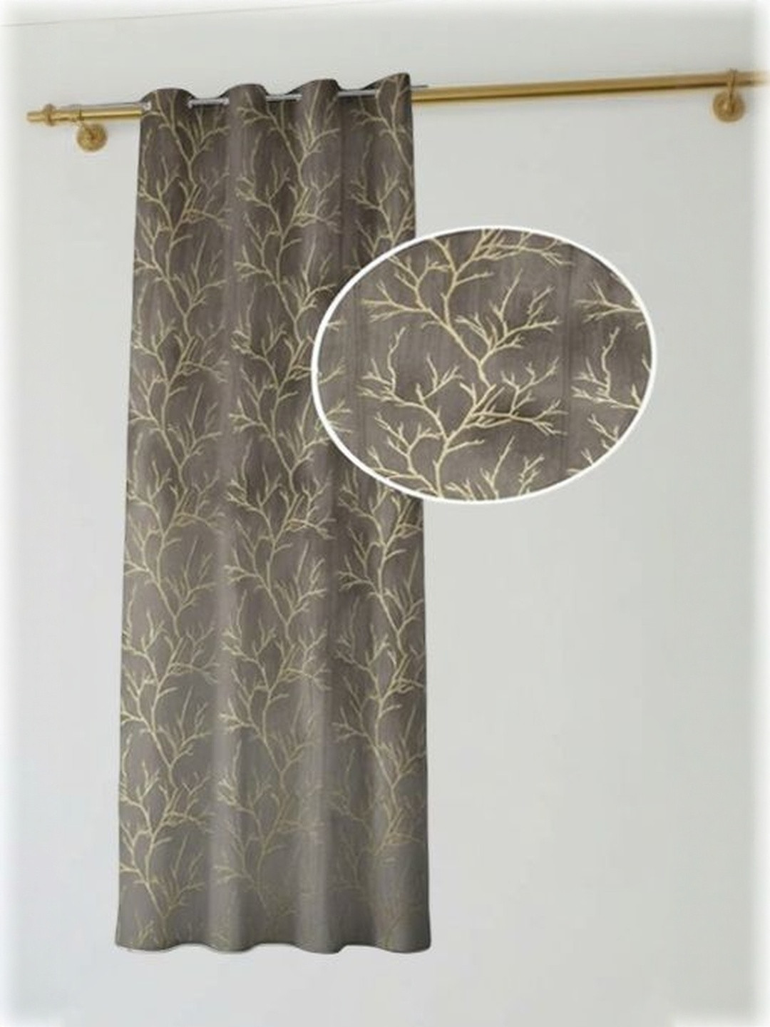 Aura Grey Floral Window Room Darkening Eyelet Curtain