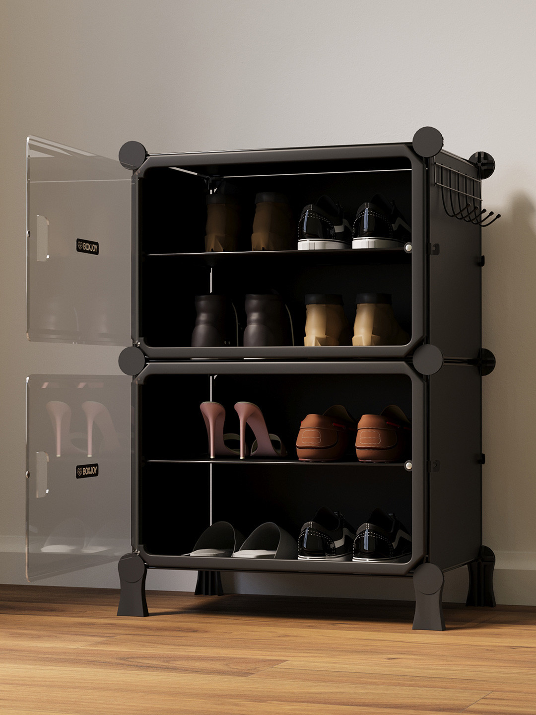 BOXJOY Black 2-Tier Rectangle Shoe Rack