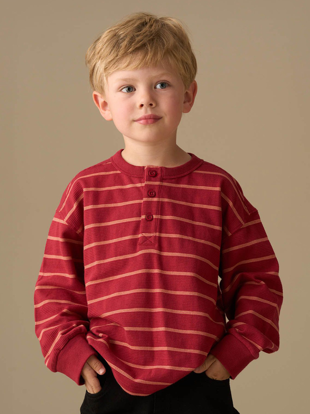 Angel & Rocket Boys Striped Henley Neck Pure Cotton T-shirt