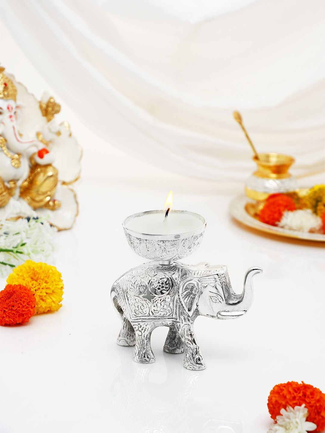 Archies Silver Elephant Candle Holder