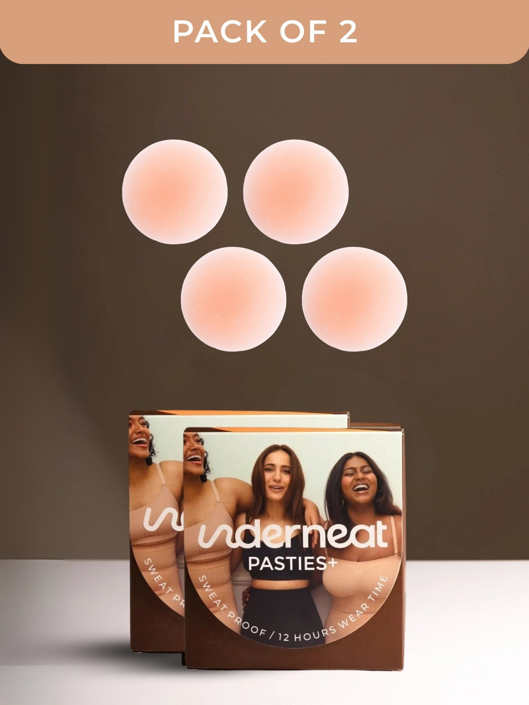 Underneat 2 Sweat Proof Reusable Non Adhesive Stick On Silicone Nipple Cover Pasties