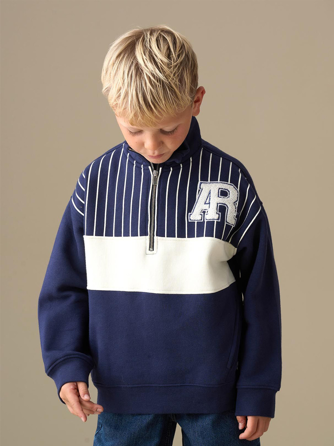 Angel & Rocket Boys Colourblocked Mock Collar Sweatshirt