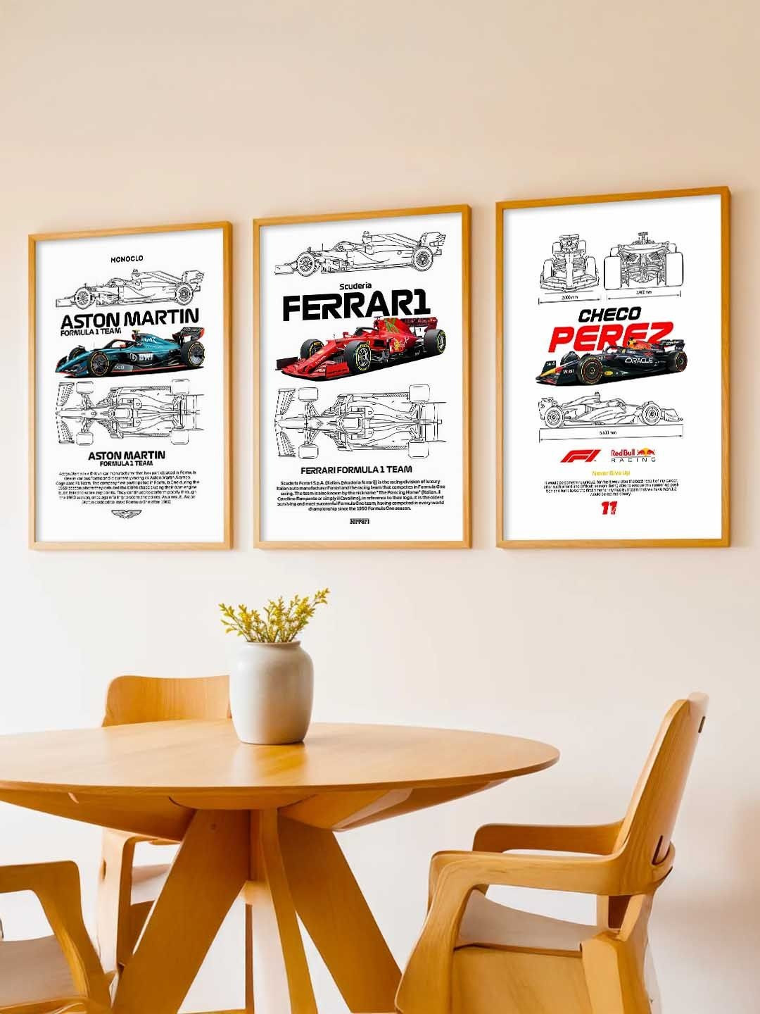 Kotart White 3 Pieces Sports Car Printed Wooden Wall Arts