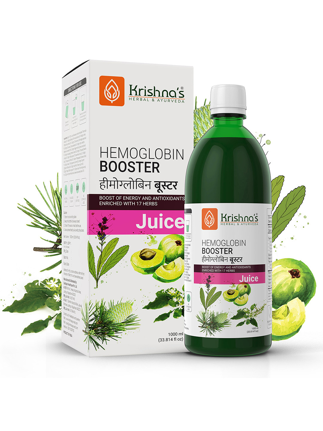 Krishna's Herbal & Ayurveda Hemoglobin Booster Juice Enriched With 17 Herbs - 1 Liter