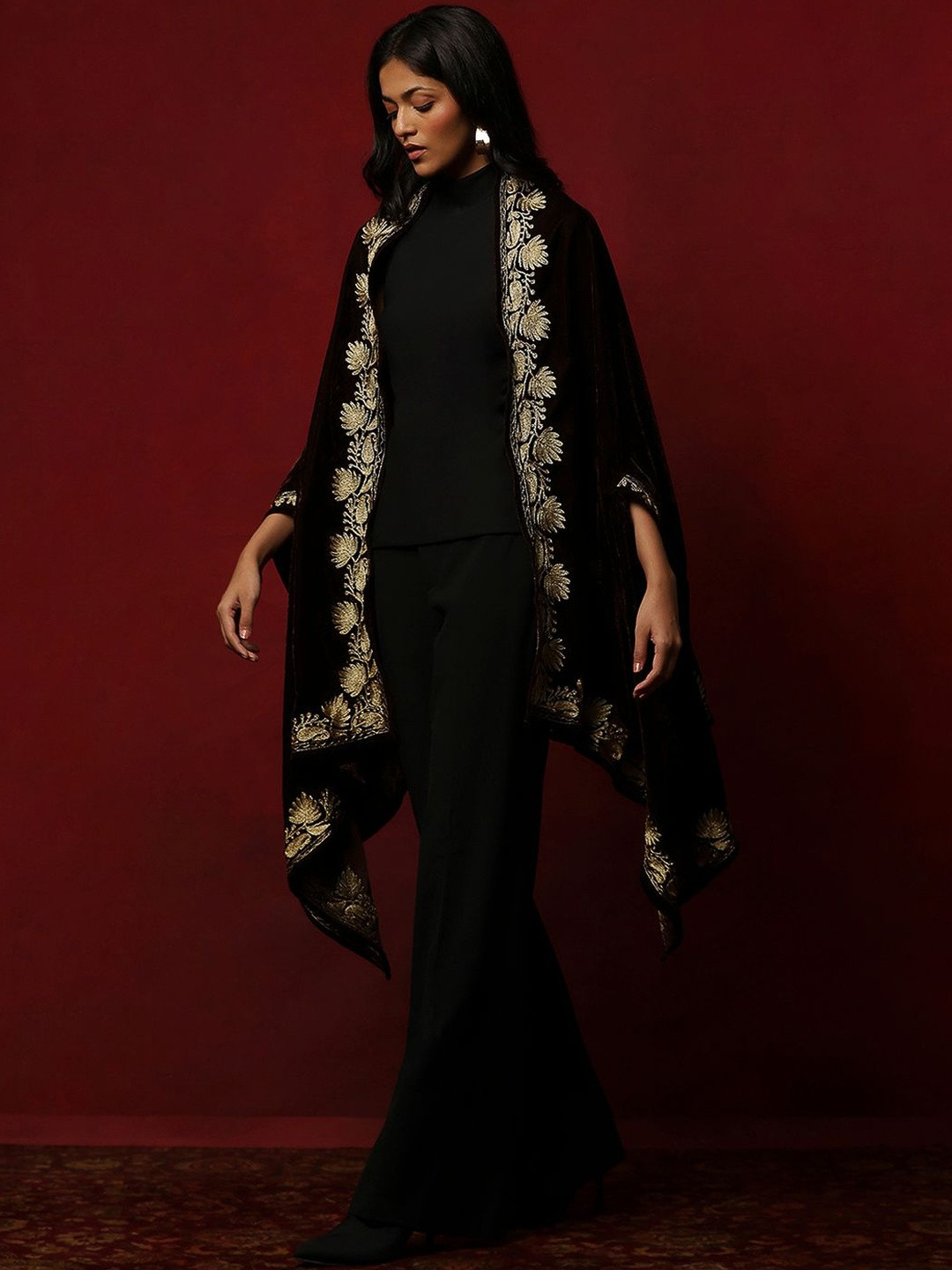 House of Chikankari Embroidered Velvet Cape Top