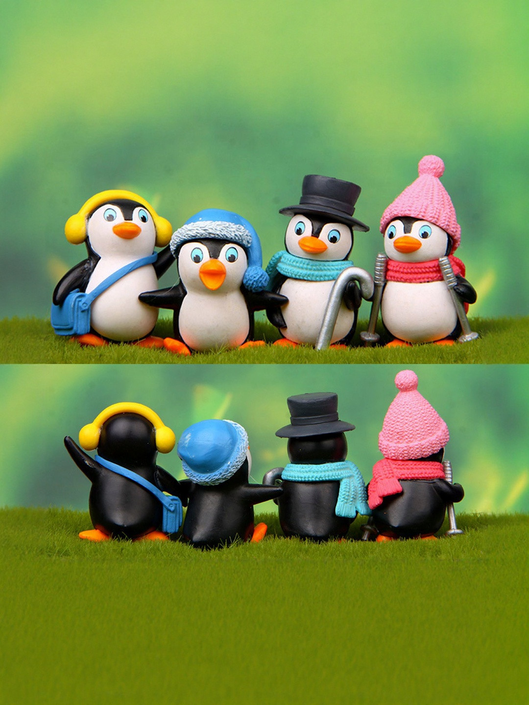 DEALSEVEN FASHION Black & Pink 4 Pieces Cute Mini Winter Penguin Figurines Showpieces