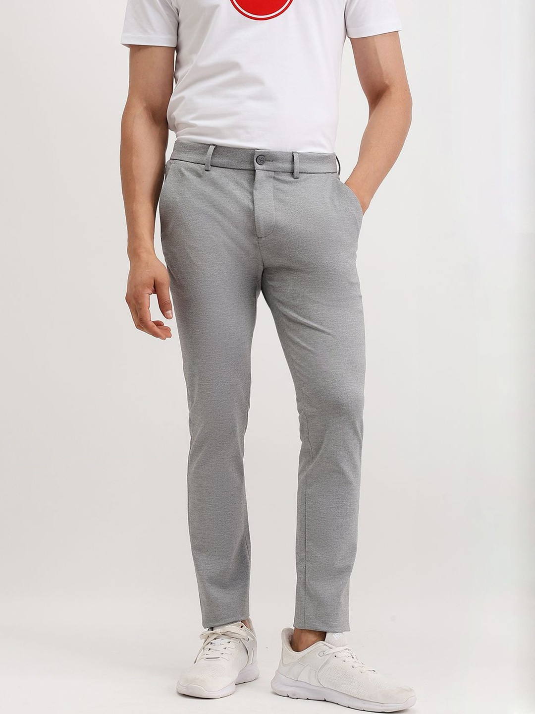 The Collection Tornado Men Melange Tailored Slim Fit Mid-Rise Trousers