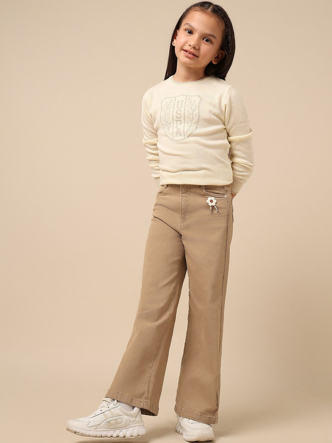 U.S. Polo Assn. Kids Girls Mid-Rise Wide Leg Jean