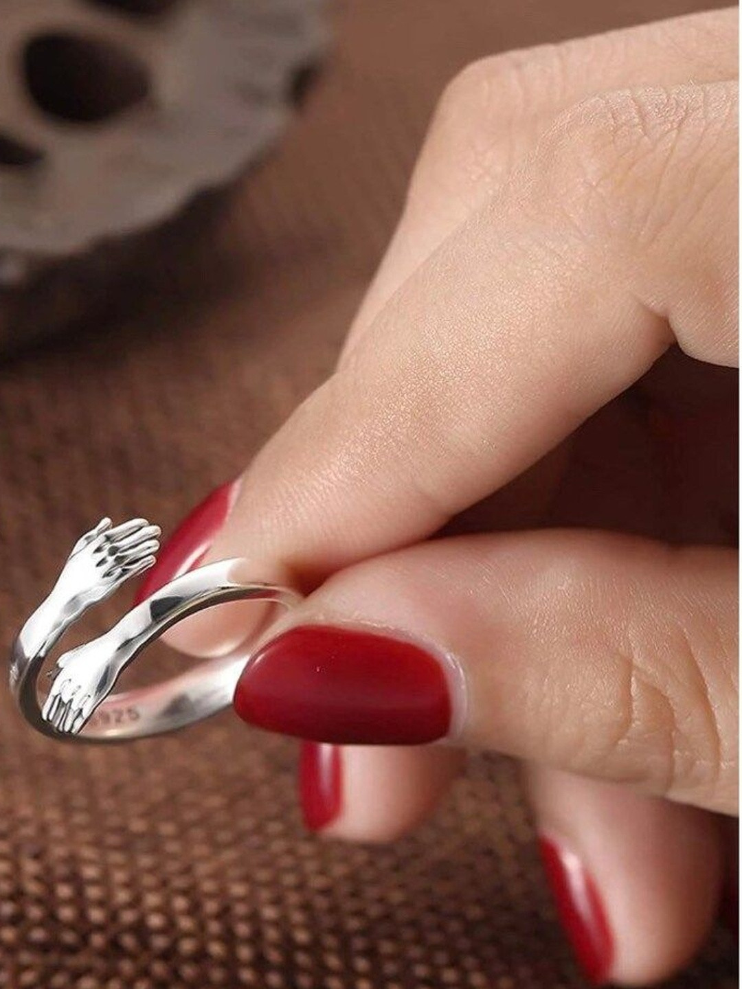 JEWELBAY Unisex 92.5 Sterling Silver Rhodium-Plated Hug Finger Ring