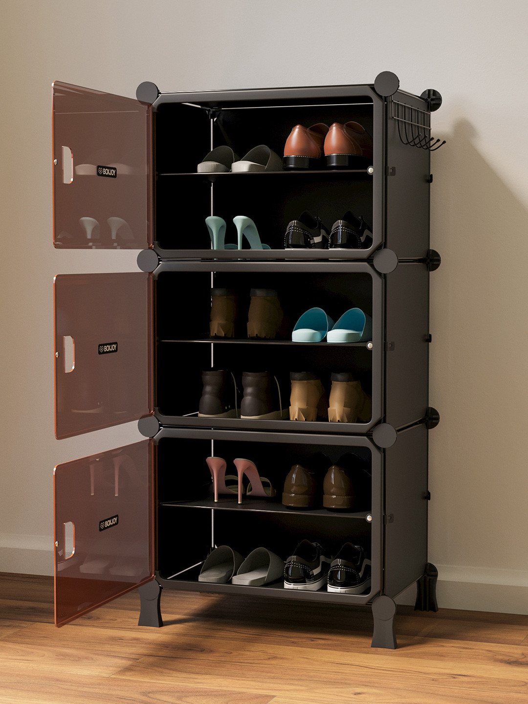 BOXJOY Brown & Black 6-Tier Rectangle Shoe Rack
