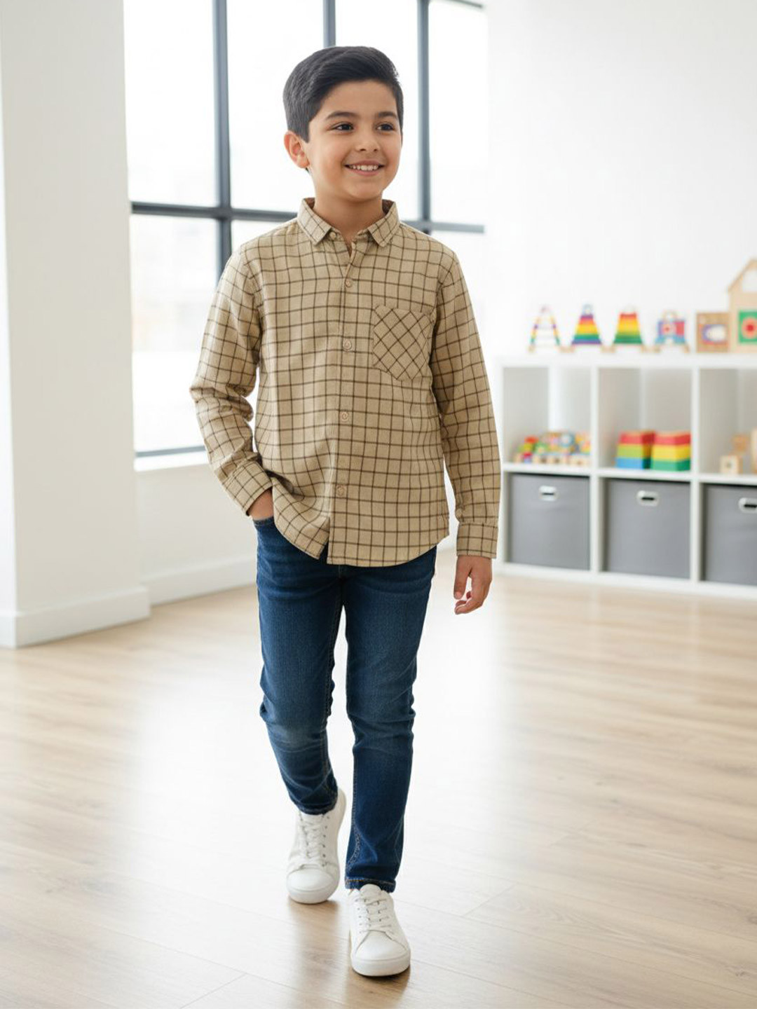 Tiny Toonzzz Boys Standard Windowpane Checks Checked Casual Shirt