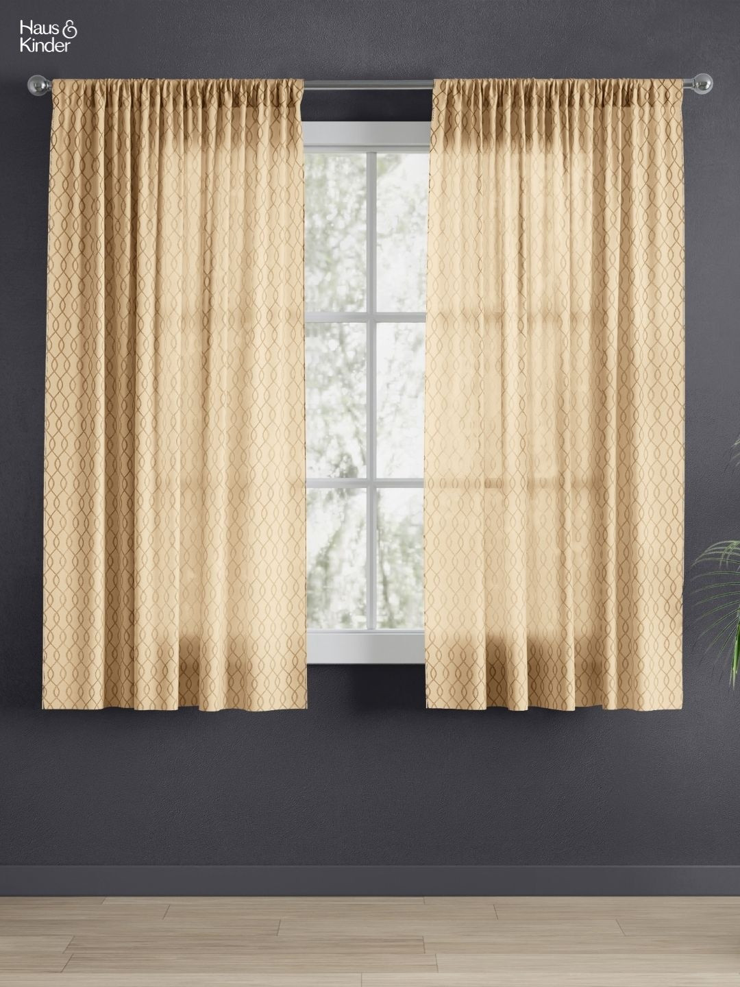 haus & kinder Signature Sandstone Weave Gold-Toned 2 Pcs Jacquard Sheer Window Curtains