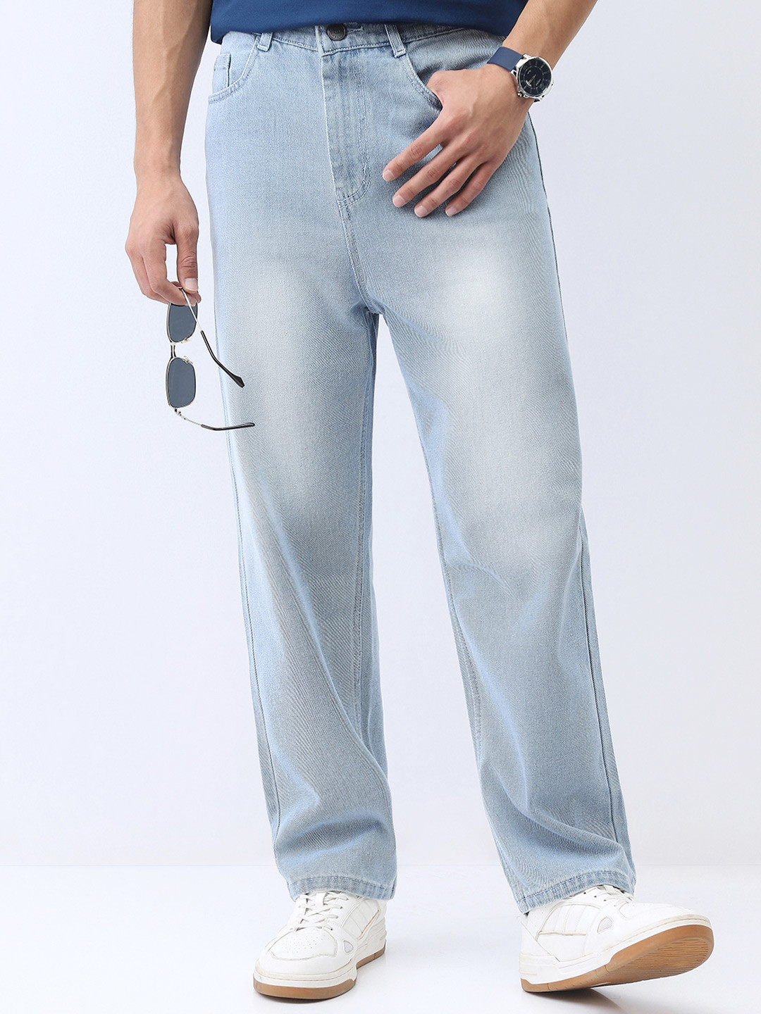 Urbano Fashion Men Ice Blue  Washed Non-Stretchable Relaxed Fit Jeans