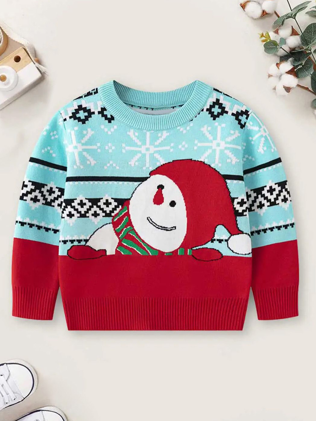 YK Boys Self-Design Snowman-Themed Pullover Sweaters