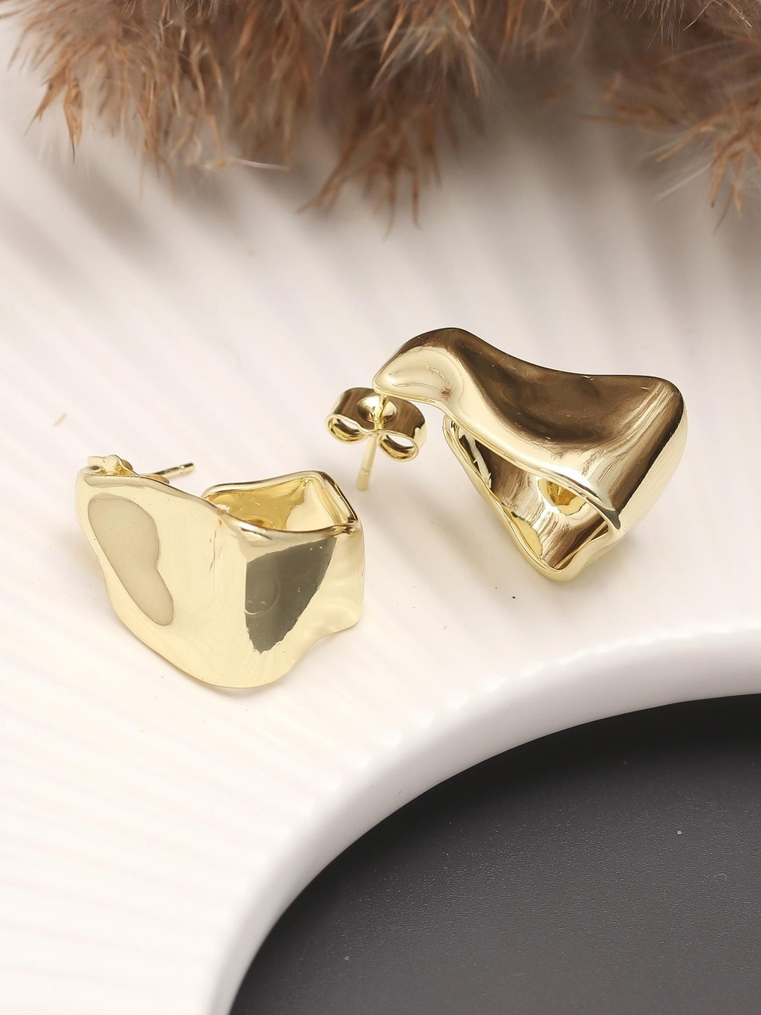 MAHTTAB Gold-Plated Contemporary Shaped Half Hoop Earrings