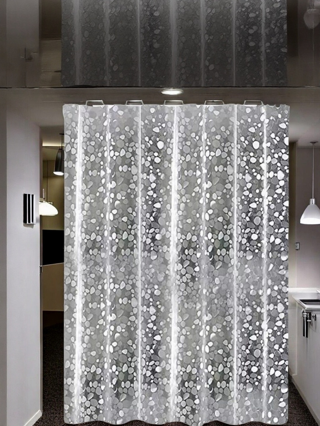 HOME ARK Grey & White Set of 2 Abstract Door Curtain