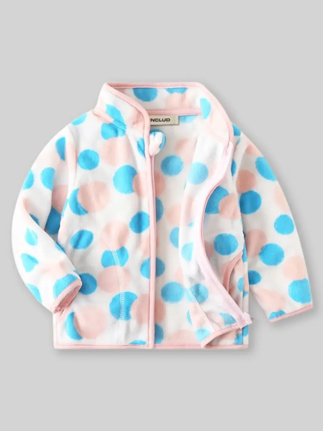 INCLUD Girls Pink Fleece Zipper Jacket With Polka Dot Pattern