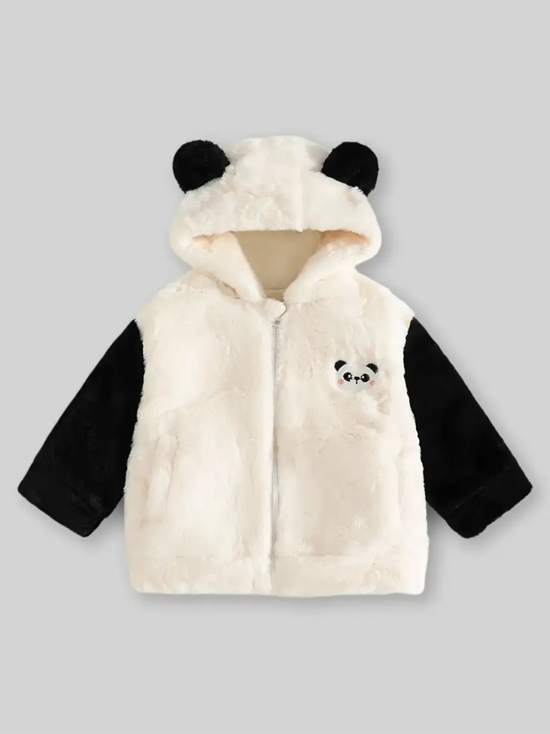 INCLUD Girls White Polar Fleece Hooded Zipper Jacket