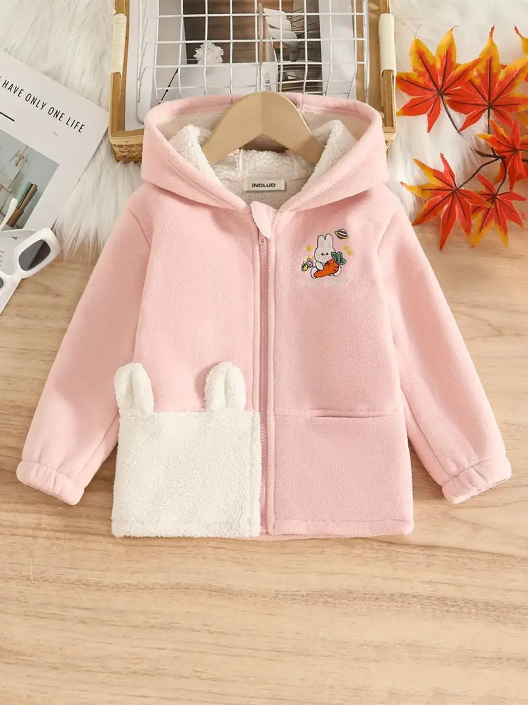 INCLUD Girls Pink Polar Fleece Hooded Zipper Jacket