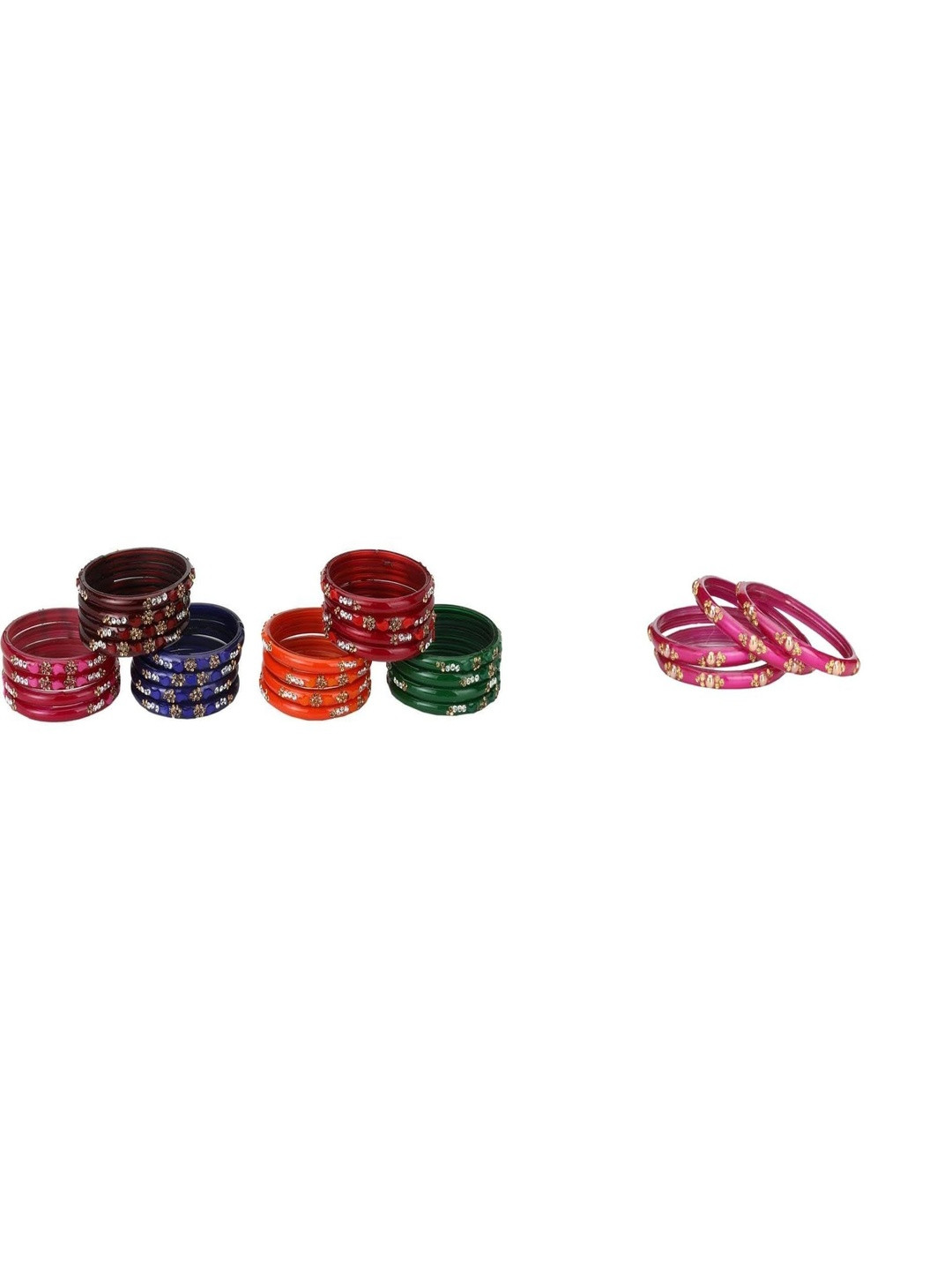 SOMIL Women Set Of 7 Multicolor & Pink Stones And Beads Studded Bangles