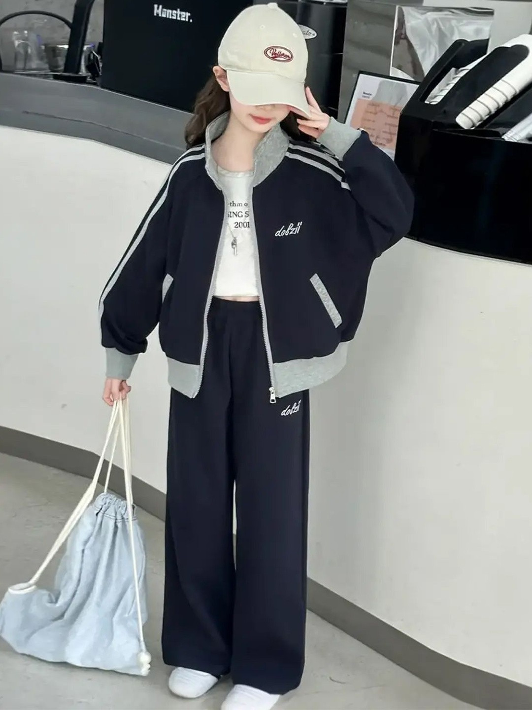 INCLUD Girls High Neck Zipper Jacket With Trouser