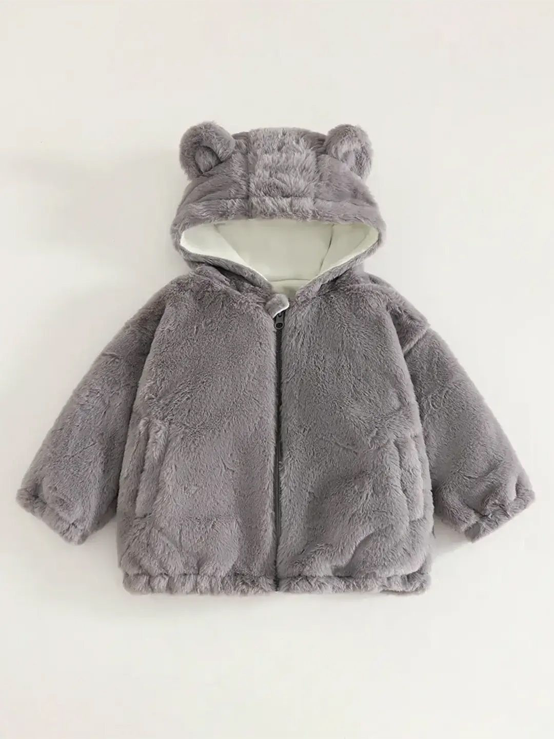 INCLUD Girls Grey Polar Fleece Hooded Zipper Jacket