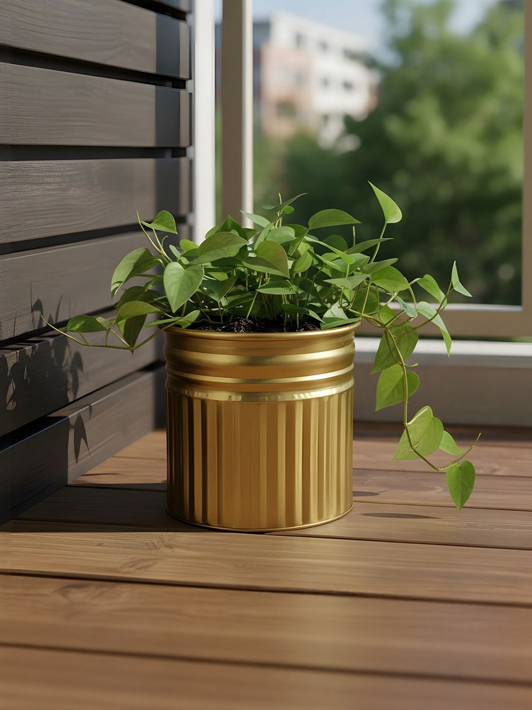 AARVI DECOR STUDIO Yellow Radiant-Striped Freestanding Round Planter