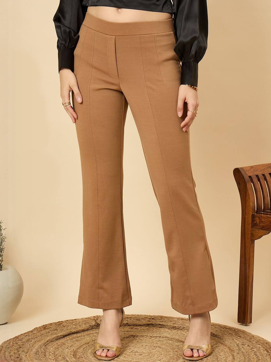 LE BOURGEOIS Women Tailored Bootcut Mid-Rise Wrinkle Free Trouser