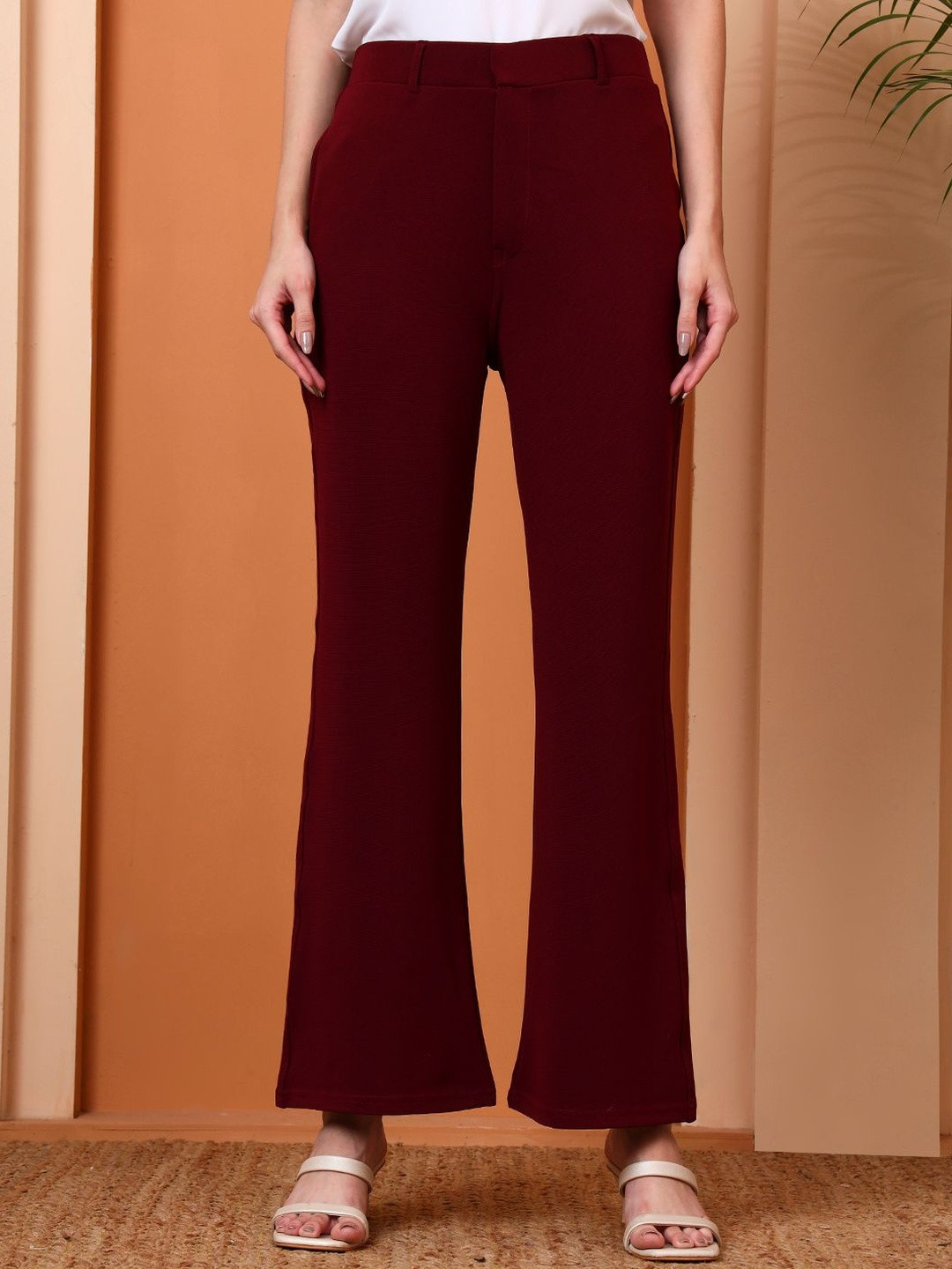 FITHUB Women High-Rise Wrinkle Free Cotton Bootcut Trousers