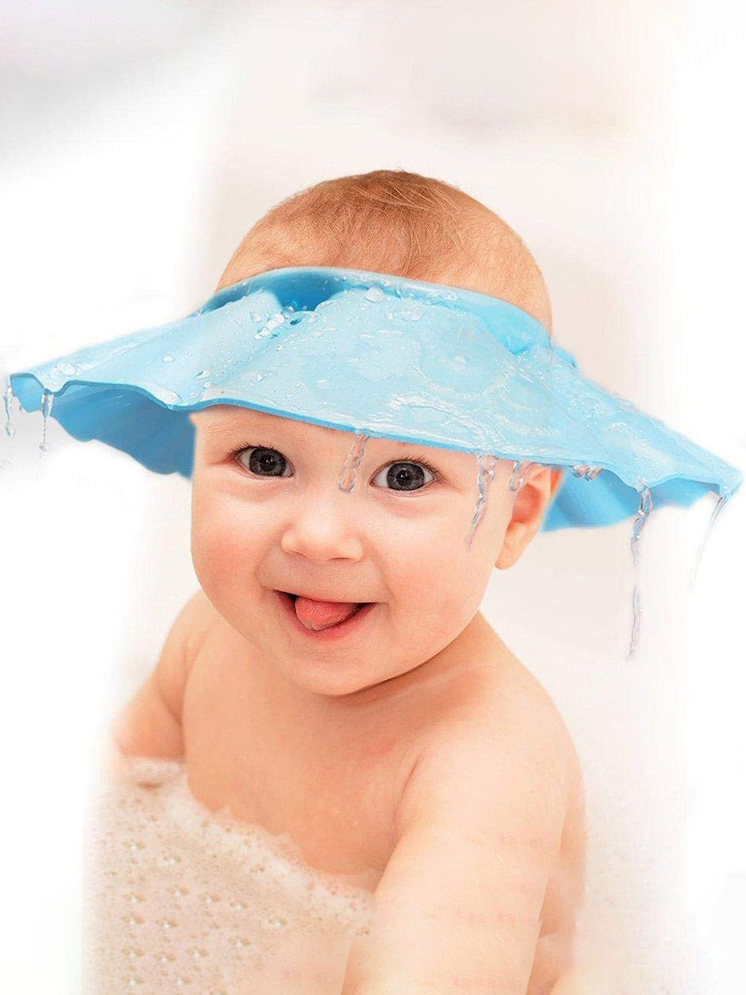 Kuber Industries Kids Self Design Soft Adjustable Baby Bath Cap