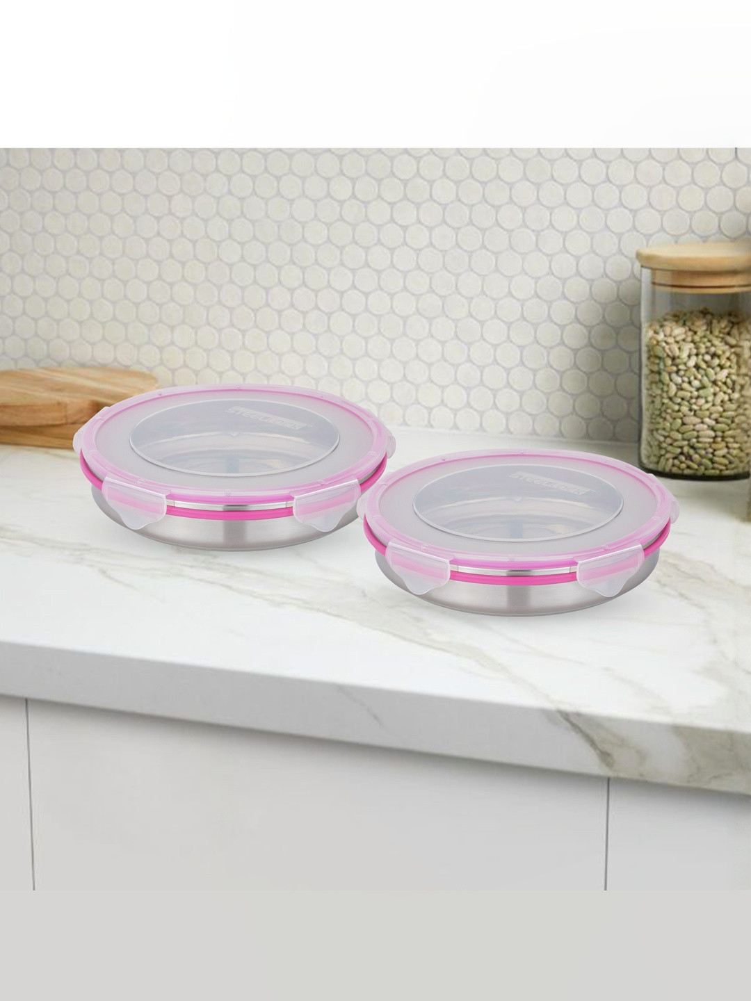 STEELLOCK Silver-Toned 2 Pieces Stainless Steel Air Tight Containers With Lid-1.5L