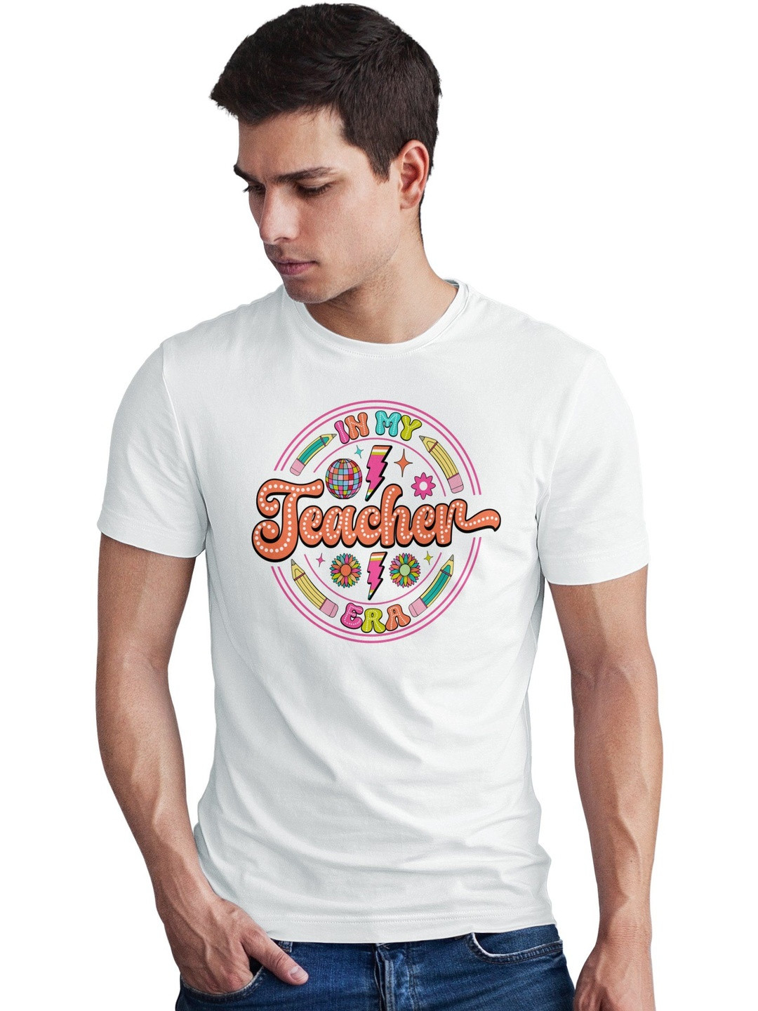 Seekbuylove Men In My Teacher Era  Printed Round Neck Bio Finish Cotton T-shirt