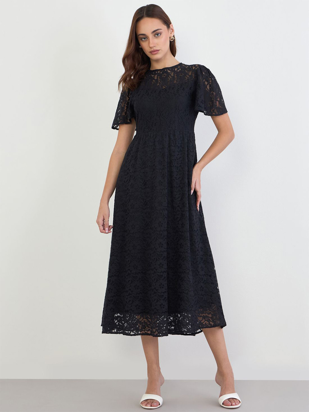 Styli Women Lace Short Sleeves Midi Dress